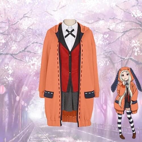 Anime kakegurui cosplay figure yomozuki runa cosplay costume jk school girls uniform hoodie halloween dress wigs for woman