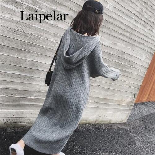 Oversize thick long Coarse warm sweater dress women autumn winter female casual loose knit straight Hooded sweater dress