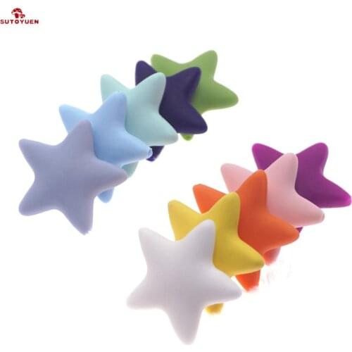 Sutoyuen 10pcs Silicone Star Teether Beads Chewing Teething Loose Beads DIY Baby Shower Pacifier Dummy Nursing Jewelry Toy Beads