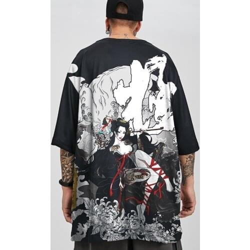 Online Chinese Store Tee Tops National Asian Clothes Harajuku Kimono Streetwear T-Shirt Hip Hop Summer 2021 Japanese Top ZZ458