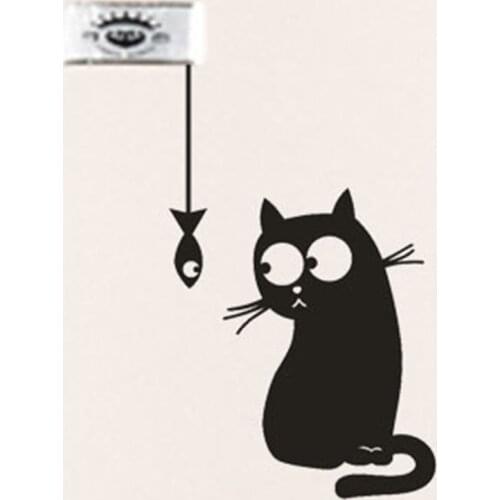 Hungry Cat See The Fish Funny Switch Stickers Decor Vinyl Wall Decal