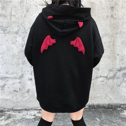 Gothic Harajuku BF Style Couple Devil Wings Hooded Hoodie Sweatshirt Women Streetwear Oversize Outwear Spring Autumn Hoodies