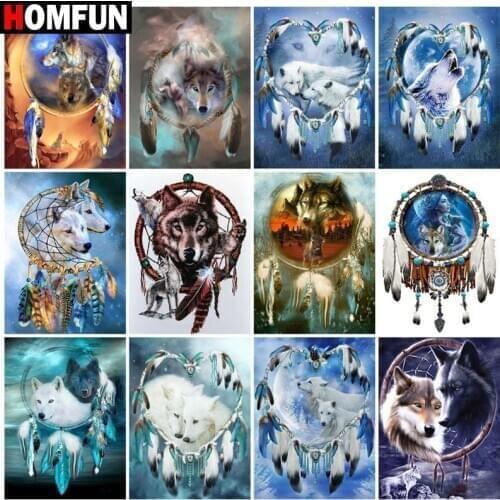 HOMFUN Rhinestone Painting Crystal Decor Diy Diamond Painting "Wolf landscape animal" 3D Cross Stitch Pattern Diamond Embroidery