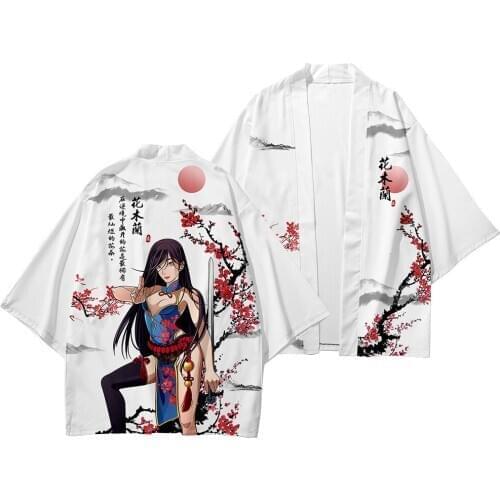 Chinese Style White Kimono Floral Print Streetwear Haori Men Cardigan Robe Clothes Plus Size XS-6XL