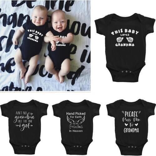 THIS BABY LOVES GRANDMA Newborn Infant Baby Boys Girls Short Sleeve Letters Bodysuit Casual Romper Jumpsuit Kids Summer Clothes