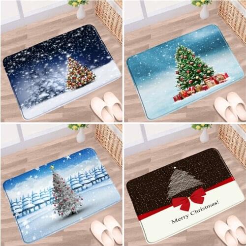 Merry Christmas Bath Mats Xmas Tree Winter Pine Plant Snow Scenery Non-slip Rugs Home Bathroom Kitchen Entrance Doormat Carpet