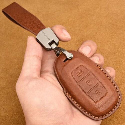 Leather Key Case for Car For Hyundai Santa Fe Palisade Accent Kona Nexo Veloster Elantra GT i30 Smart Key Case Cover keychain