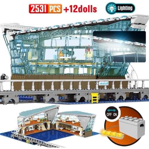 Creator City street view Luxury shop moc building block with light High end brand Flagship store figures bricks toy collection