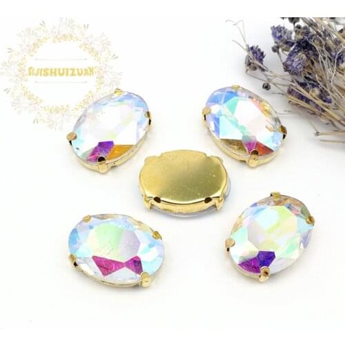 Classic style Crystal AB OVAL shape Glass Crystal sew on rhinestones with Gold claw Diy Clothing accessories Free shipping