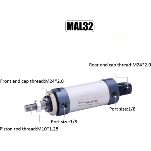 MAL 32mm Bore 175mm-500mm Stroke Aluminum Alloy Pneumatic Cylinder Double Acting Single Rod Air Cylinder