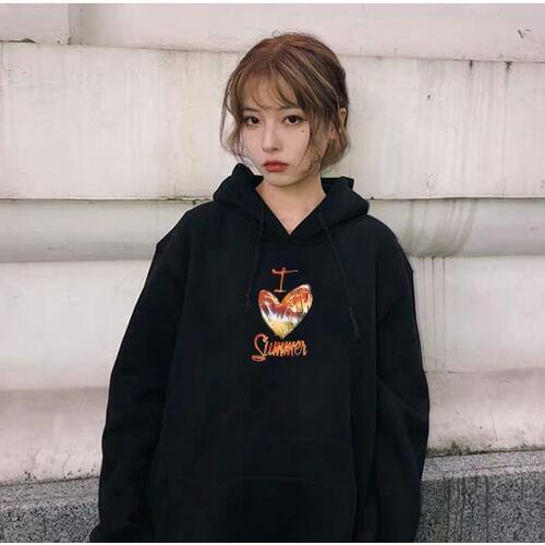 Heart Kawaii Hoodie Sweatshirts Ladies Womens Hoodies Women Stripe Long Sleeve Blouse Hooded Pocket Pullover Tops Shirt