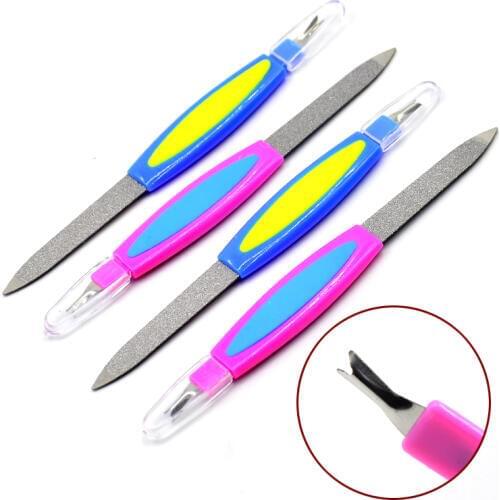 Wholesale 10Pcs Multi-functional Metal Double Sided Grinding Rod Nail File Manicure Pedicure Scrub Nails Art Cuticle Pusher Tool