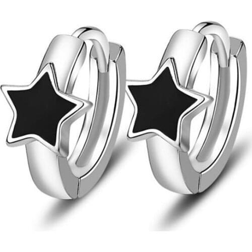 Fashion Lady Silver Plated Earrings For Women Jewelry Trendy Glaze Black Star Hoop Earring Girls Accessories Female Earrings