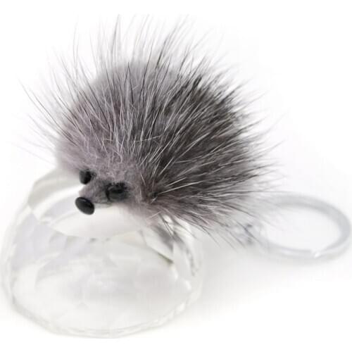 Original New Fluffy Fur Pompom Hedgehog Keychain Women Cute Natural Mink Fur Pompon Key Chain Bag Car Charm Trinket Jewelry Gift