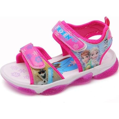 Girls' Sandals Summer New Korean Version of Frozen Childrens Sandals Led Luminous Lights Childrens Beach Shoes