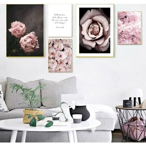 Modern Minimalism Painting Home Decor Pink Flower Motto Wall Art Oil Painting Rose Poster Design Prints for Livingroom Showroom