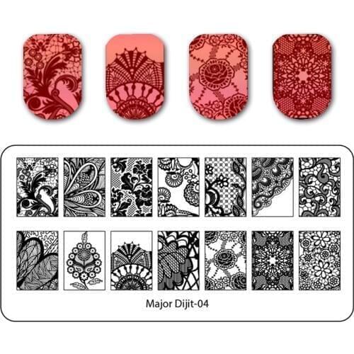 Major Dijit 1 pc Nail Stamping Template 12.5*6.5cm Rectangle Lace Theme Stainless Steel Manicure Nail Art Stamping Plate
