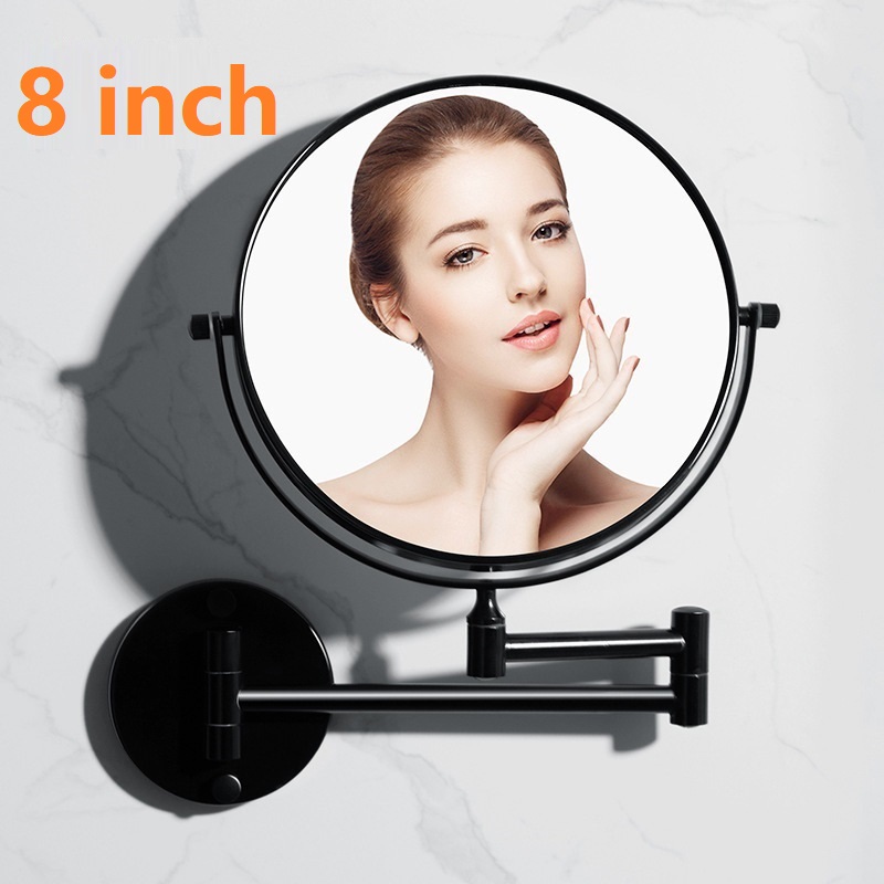 Bath mirror Bathroom Beauty Mirror Bathroom Black Mirror Wall-mounted Makeup Mirror Folding Magnifying Glass Wall-mounted Mirror