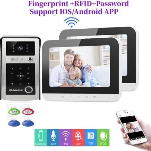 7" IP Video Intercom Wifi Video Door Phone Multiple Intercom APP/Fingerprint/Password Access Control Doorbell Home Security Kits