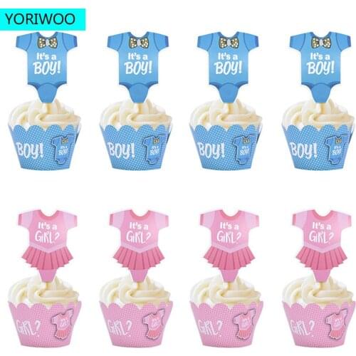 YORIWOO 12pcs Its A Boy Girl Cake Topper CupCake Wrappers 1st Birthday Party Decorations Kids Oh Baby Shower Gender Reveal Party