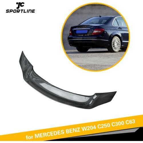 For Mercedes-Benz W204 C200 C250 C300 C63 AMG Sedan 4 Door 2007 - 2013 Carbon Fiber Rear Trunk Spoiler Boot Lip Wing Lip