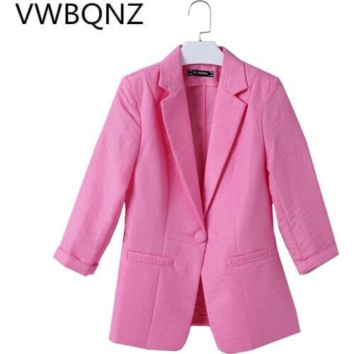Womens Outerwear Spring Autumn Slim Cotton linen Blazer Solid Casual Female Seven-sleeve Suit Jacket Thin Tops Plus size 4XL
