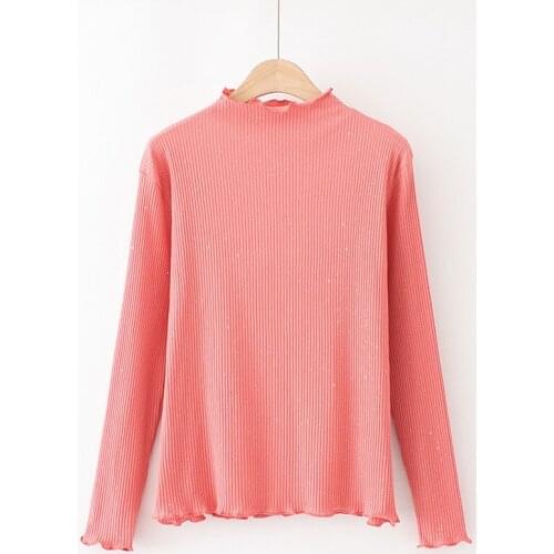 Plus Size XL-5XL Women Long Sleeved Half High Collar Tshirts Large Size Thin Crochet Casual Tops
