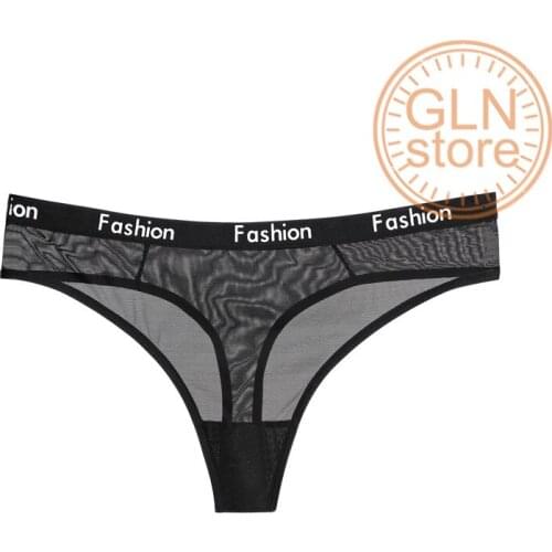 Women 's Thong Panties Net Gauze Sports Printed Letters Underwear Low-rise Seamless Sexy Transparent Nylon Briefs 140