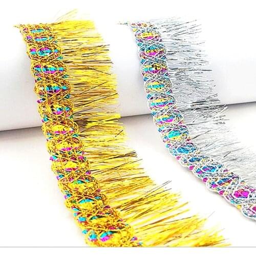 Short Fringe Tassel Latin Fringe Gold And Silver 50 Yds/Lot Bright Colored Trimming Dance Dress Appliques Trims 5.5cm Long