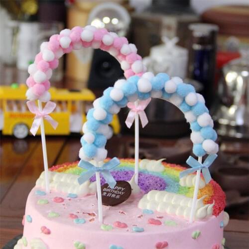 1Pcs Hot Pink Blue Soft Pompom Cloud Cake Topper Baby Shower Birthday DIY Cake Top Flags Decoration Festival Party Supplies