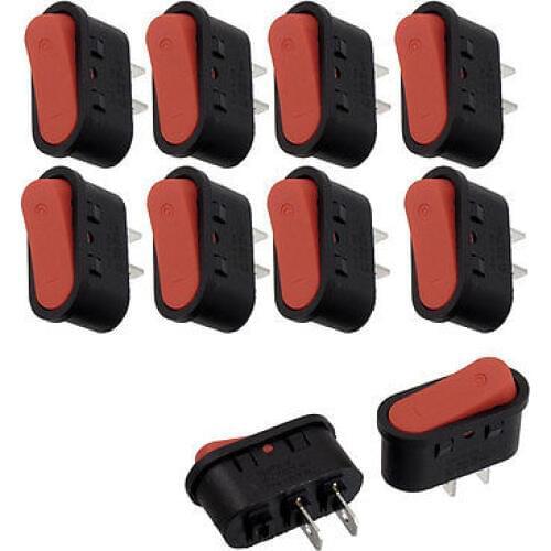 10 Pcs SPST Oval Red On/Off Rocker Switch AC 250V/6A 125V/10A 28x13mm KCD1-106