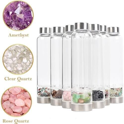 2021 Super Natural Quartz Crystal Water Bottle Gemstone Energy Water Bottle for Making Crystal Infused Gemwater Gift