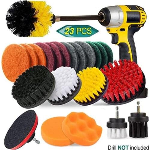 23pcs Power Scrubber Brush Set For Bathroom Drill Scrubber Brush For Cleaning Cordless Drill Attachment Kit Power Scrub Yellow