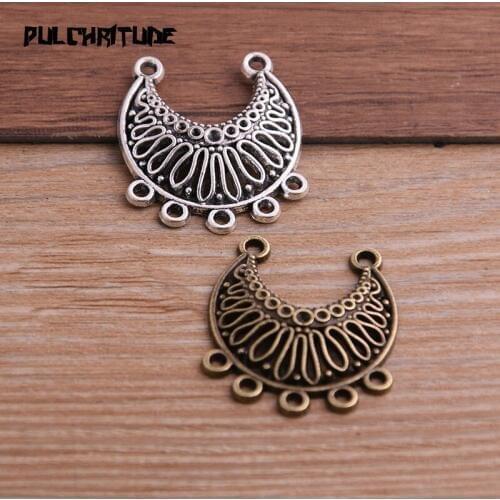 PULCHRITUDE 8pcs 27*31mm Two Color Zinc Alloy Vintage Hollow Moon Connectors Pendants Jewelry Making DIY Handmade Craft