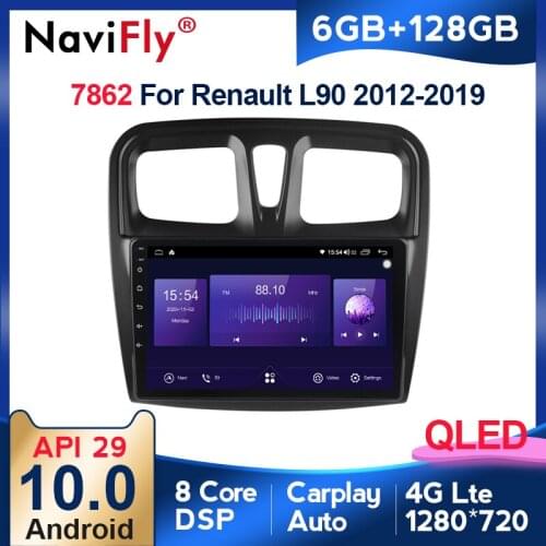NaviFly 6GB+128GB QLED Screen 1280*720 Android 10 Car Radio Audio Multimedia Player For Renault Logan 2 Sandero 2 2014 - 2019