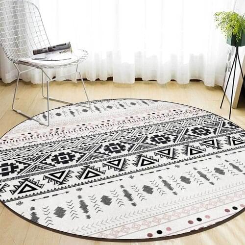Bohmian Fresh Geometric National Style Black And White Living Room Bedroom Round Mat Carpet CustomCustom Size