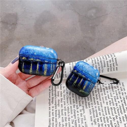 Illustration night river oil painting case for Airpods Pro air pods 2 protective cover bluetooth wireless headphone buckle cases