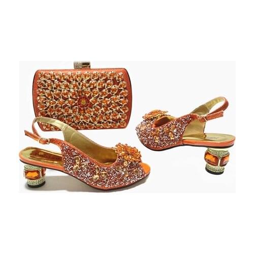 Doershow nice African Shoes And Bag Matching Set With orange Hot Selling Women Italian Shoes And Bag Set For Wedding! SGT1-17