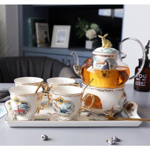 European Ceramic Tea Cup And Saucer Set bone china Coffee Cups Set 4/6PCS High Borosilicate Glass Teapot Teatime Mug