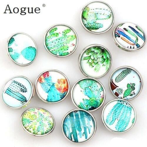 Factory 12pcs High Quality 18mm Mixed Style Cactus Glass Metal Snaps buttons DIY Snap Charms Jewelry Bracelet&Bangle