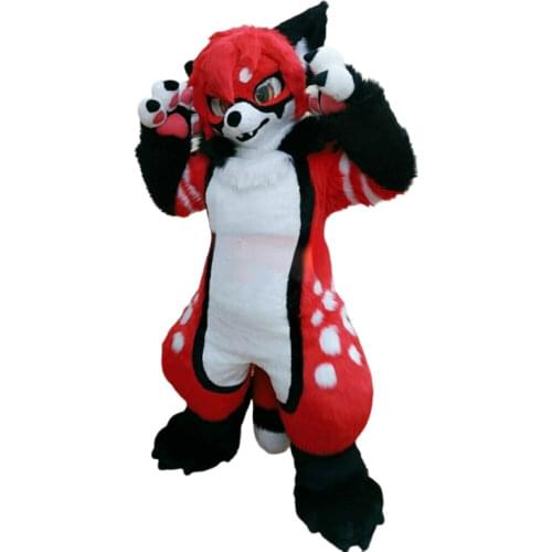 Red Furry Fursuit Fox Mascot Costume Animal Cosplay Carnival Fancy Party Dress-up for Halloween and Xmas