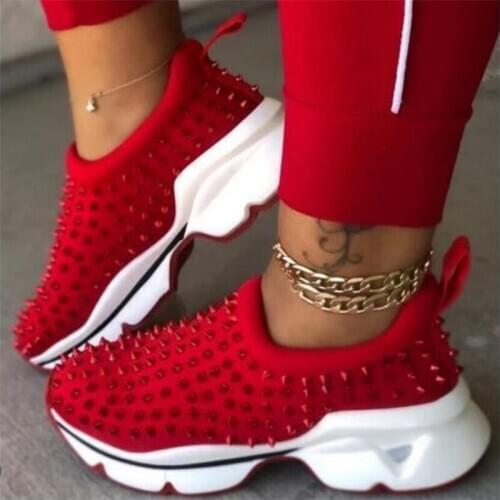 Shoes Woman New Fashion Rivet Convenient Casual Ladies Flat Shoes Woman Platform Breathable Mesh Sneakers Women Shoes Drop Ship