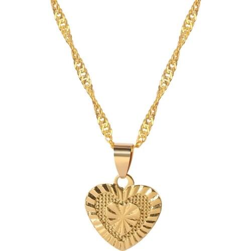 Heart Pendant and Necklaces Romantic Jewelry Gold Color for Womens Girls Wedding Gift Girlfriend Wife