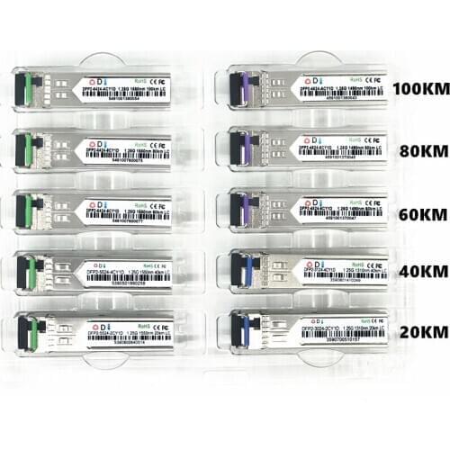 LC SFP Fiber optic module 1.25G LC 20/40/60/80/100KM 1310/1490/1550nm Single Fiber SFP Optical Module Transceiver FOR ONU OLT