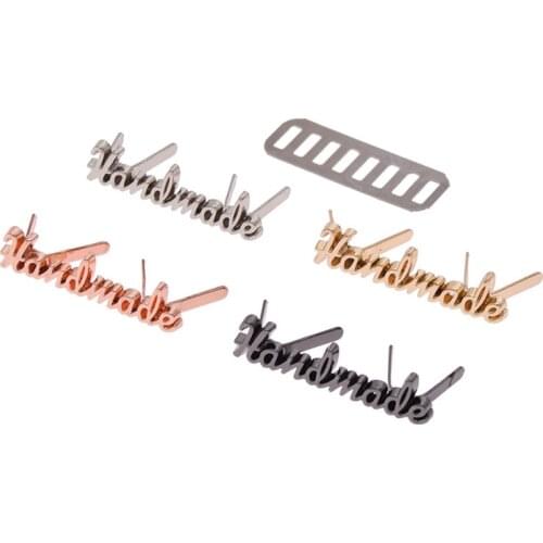 10Pcs Handmade Metal Labels Tags For DIY Clothing Shoe Bag Handbag Gold Silver Color Hand Made Letter Labels Garment Accessories