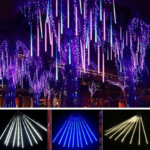 Meteor Shower Rain Lights with Plug, 30cm 50cm 8 Tubes Waterproof Meteor Shower Rain LED String Lights Falling Raindrop Light