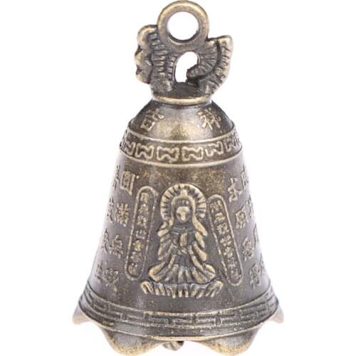 Antique Bell Chinas mini Brass Copper sculpture pray Guanyin Bell Shui Feng Bell Invitation Buddha Buddhism
