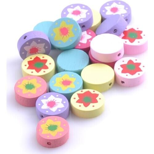 Multicolor Pink Series Flower Paintied Wooden Round Spacer Beads For Handmade Craft Decoration 17mm 50pcs MT0776