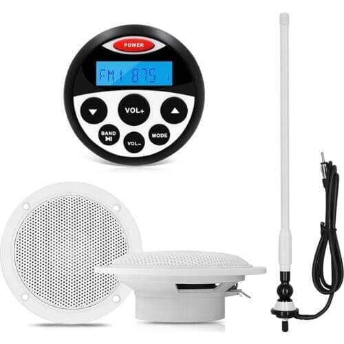 Marine Audio Stereo Radio Bluetooth Receiver Car MP3 Player+4" Waterproof Marine Speaker+FM Antenna For RV ATV Pool Motorcycle