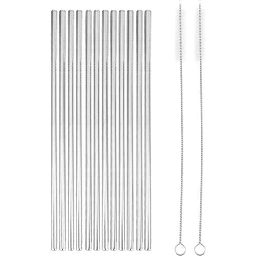 Set of 12, Stainless Steel Straws, Reusable Metal Drinking Straws, Straight Straws + 2 Cleaning Brushes